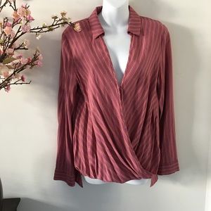 BCBGeneration Pink Striped Surpliced Top Size S